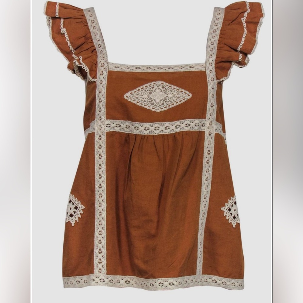 Sezane Ruffle Camel Top Sz xs/s